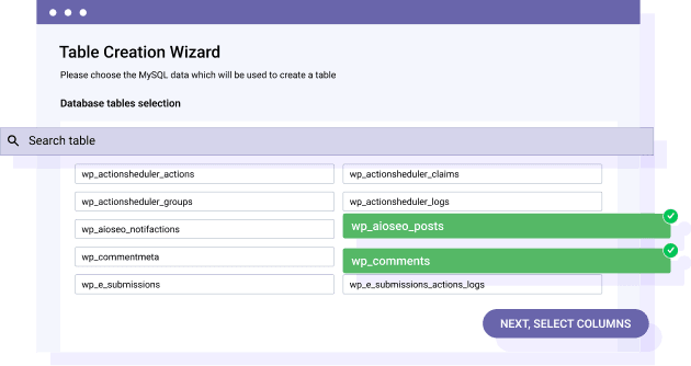Select and search one or several database columns