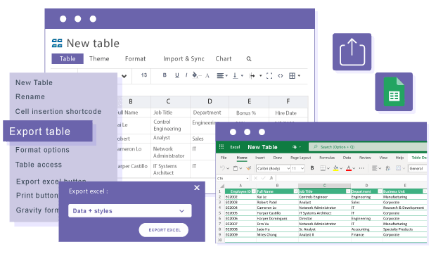 Exporte dados da tabela Gravity Forms para Planilhas Google ou Excel