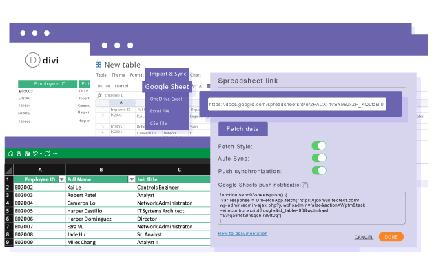 Cargue una tabla basada en Google Sheets en DIVI Builder
